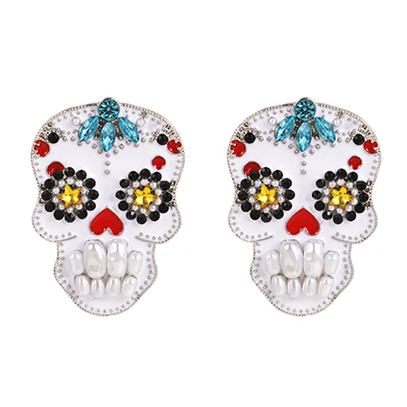 

ZHINI New Korean Trendy Imitation Pearls Statement Earring Personality Punk Skull Crystal Dangle Drop Earrings for Women Gift