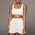 Женский спортивный костюм, белый комплект из двух предметов, летний укороченный топ и велосипедные шорты на шнуровке, подходящий комплект, сексуальный костюм для фитнеса, летний комплект, 2021