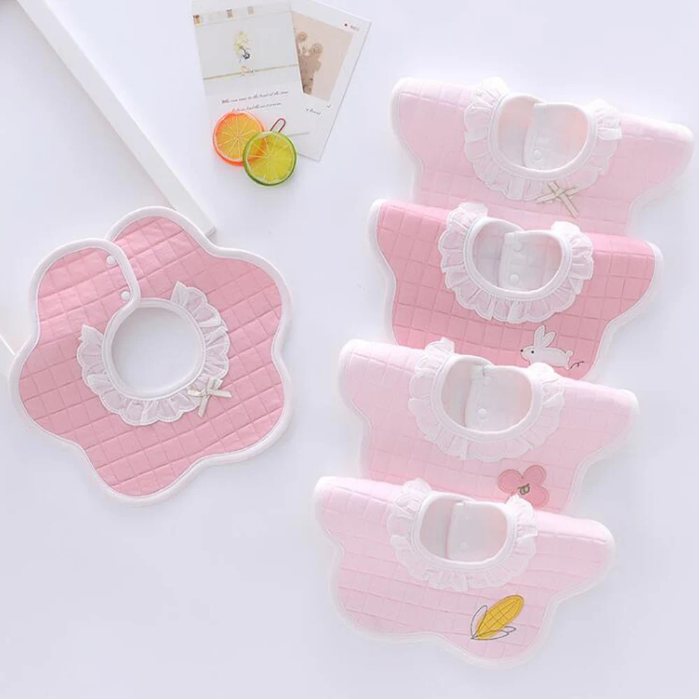 Baby Girl Bibs Waterproof 360 Degree Rotatable Round Neck Lace Princess Infant Eating Burp Cloths Newborn Accessories