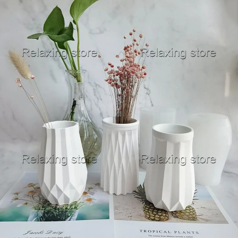 Geometric Concrete Planter Flowerpot Mold Cement Vase Silicone Mold Handmade Plants Vase Plaster Home Decor Epoxy Resin Mould