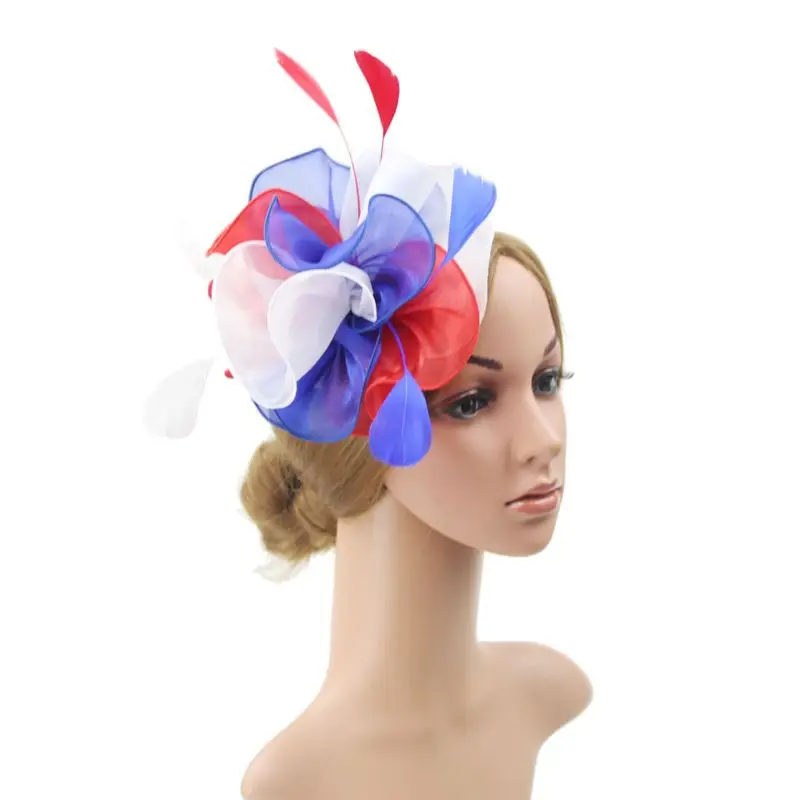 

16 Color Women Large Ruffles Flower Fascinator Hat Vintage Solid Color Multi Feather Tea Party Duckbill Hair Clip