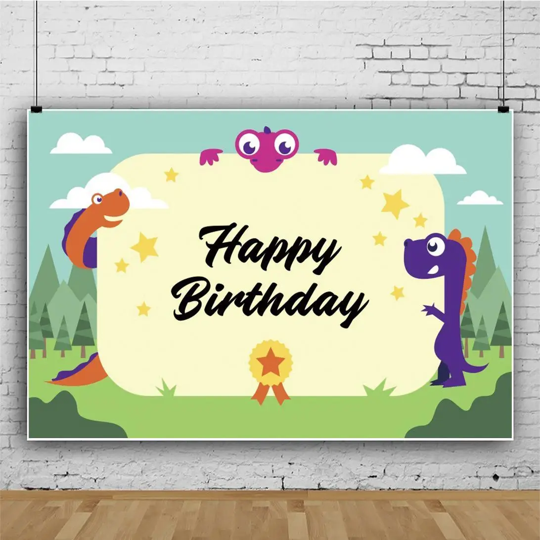

Green Forest Jungle Party Kids Birthday Party Backdrops Photography Clouds Dinosaur Newborn Baby One Year Photo Backgrounds