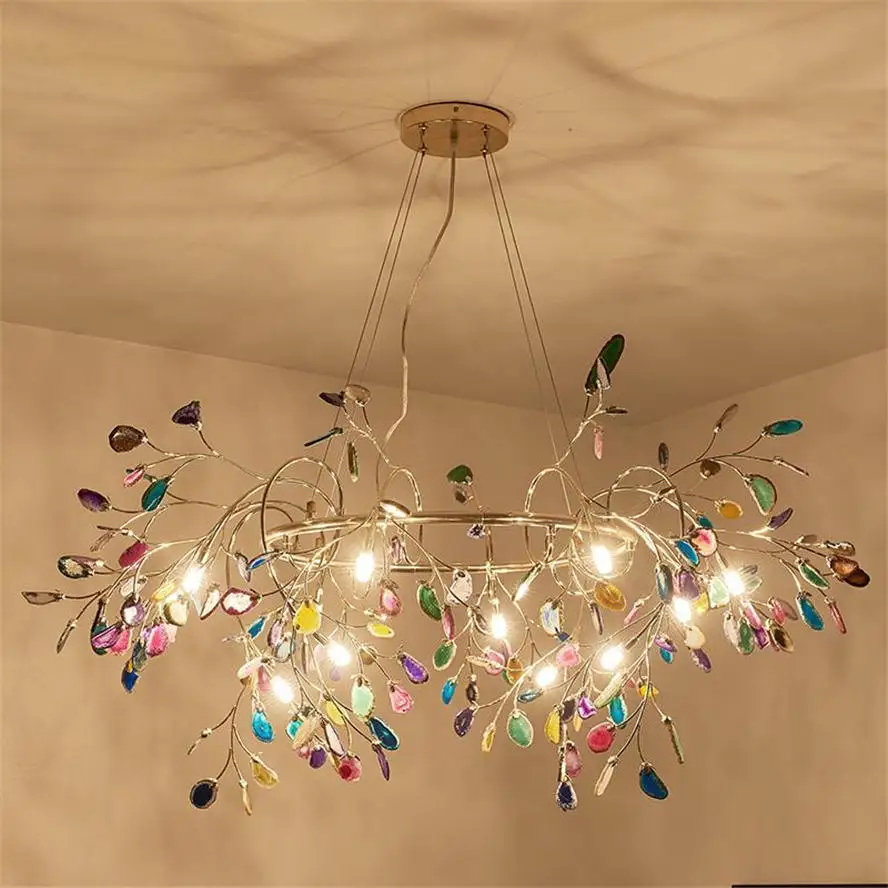 Скандинавское современное Золотое кольцо агат светодиодная люстра освещение