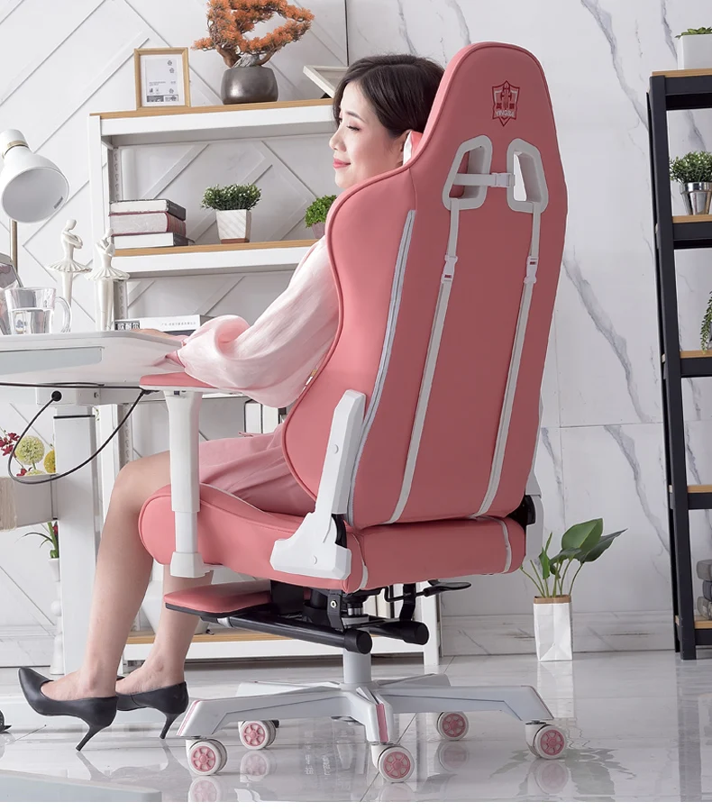 

Girl Armchair Girly Princess Pink Reclining Adjustable Office Sport Gaming Swivel Footrest Computer Chair Furniture