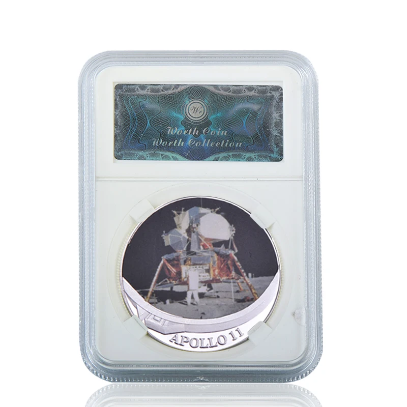 coin1 with case WR Apollo 11 50th Anniversary серебряные коллекционные монеты с держателем для монет оригинальная монета для вызова медаль США коллектор дропшиппинг - Цвет: coin1 with case