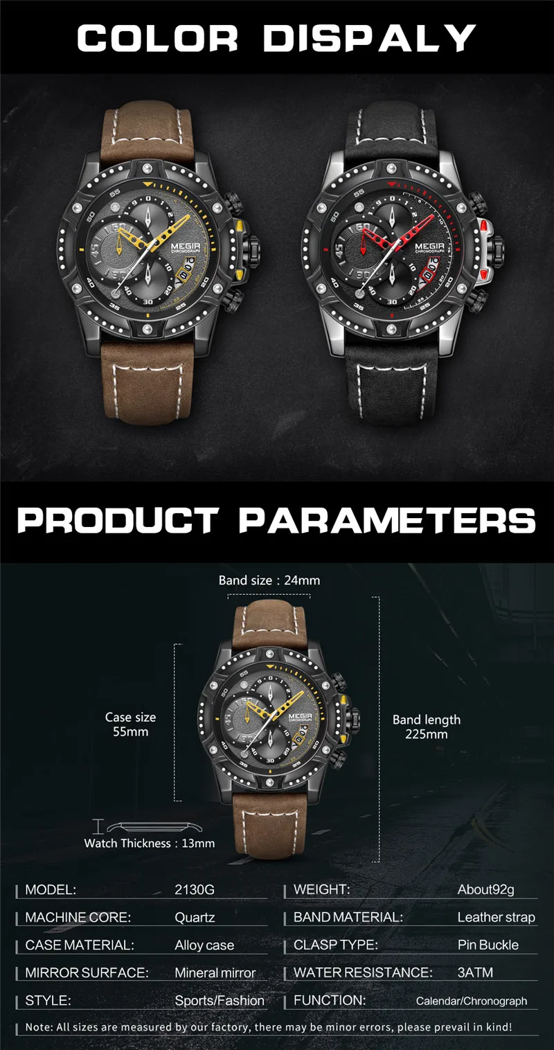 Часы MEGIR мужские с хронографом в стиле милитари 3D циферблатом спортивные