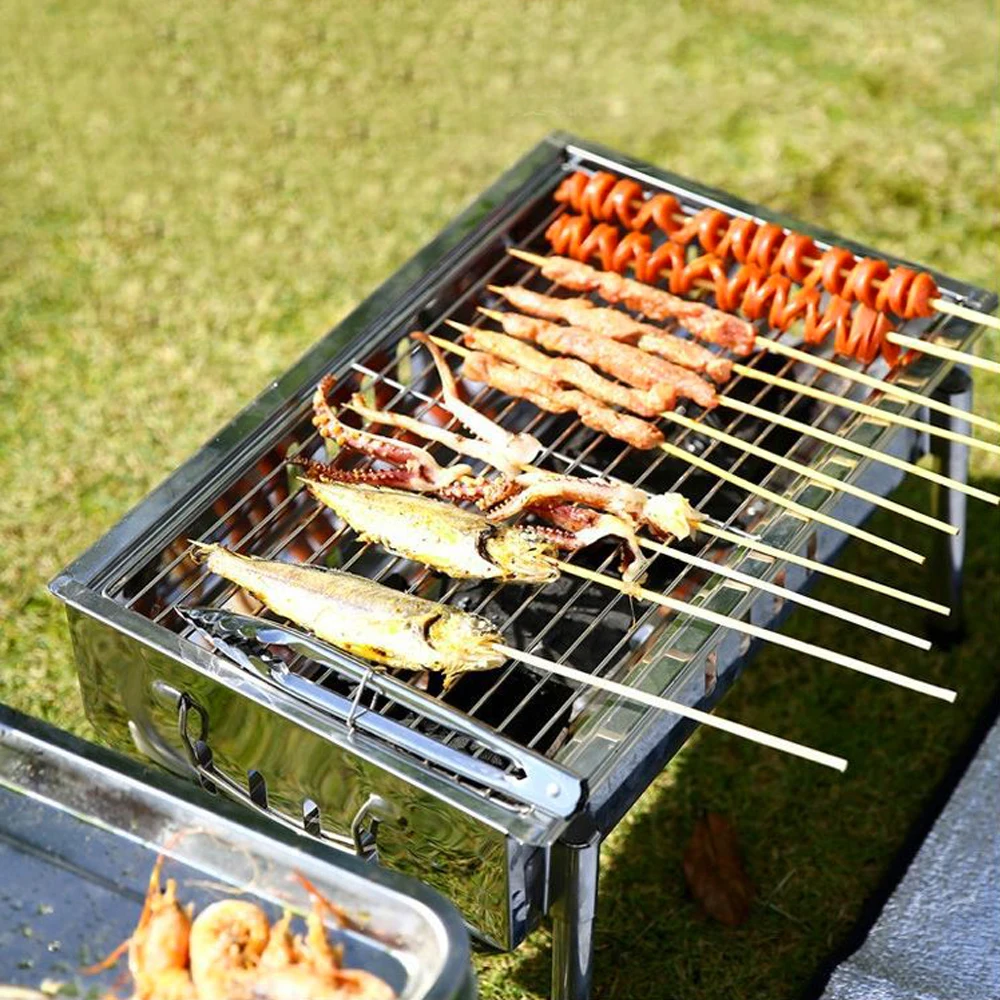 저렴한 BBQ Grill Camping Outdoor Stove Barbecue Grill Portable Barbecue Charcoal Grill Stainless Steel Folding Camping BBQ Kabab Grill