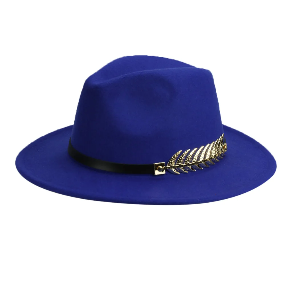 Blue trilby hat Зимняя фетровая шляпа с металлическим поясом, Женская фетровая шляпа с широкими полями, мужская фетровая шляпа, фетровая шляпа, Панама, кепки, винтажная верхняя шляпа, женская шапка YY18001 - Цвет: Blue trilby hat
