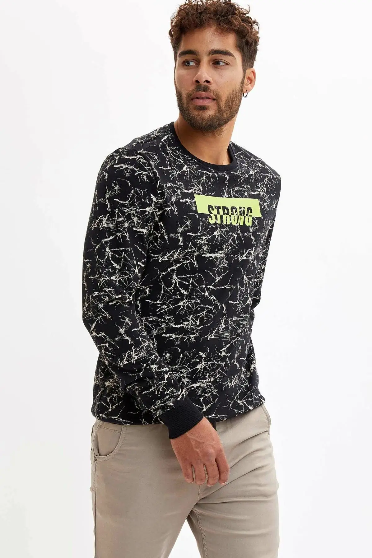 Дефакто мода Crewneck Вода рябь Письмо шаблон пуловеры Джокер повседневная