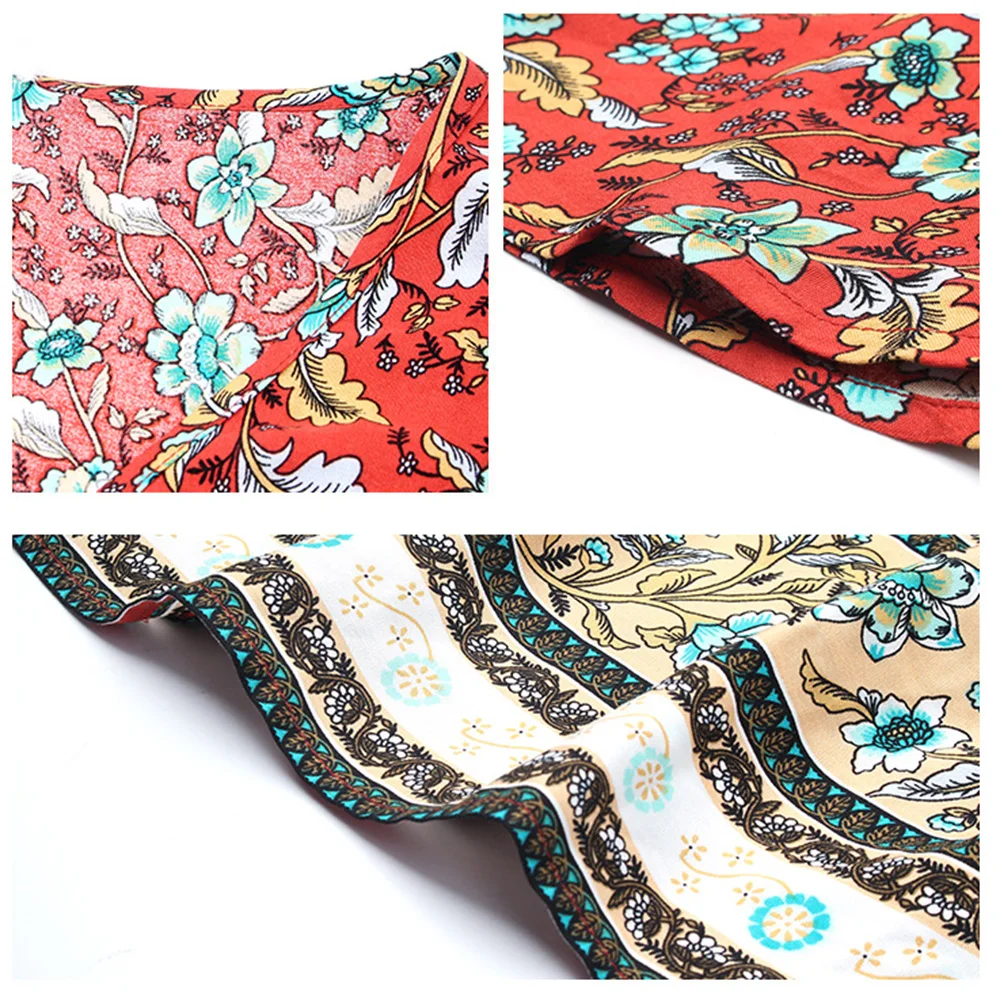 

Beach Boho Floral Print Dress Women Deep V-Neck A-Line Midi Long Elegant Robe Summer Vintage Button Dresses Casual Loose Green