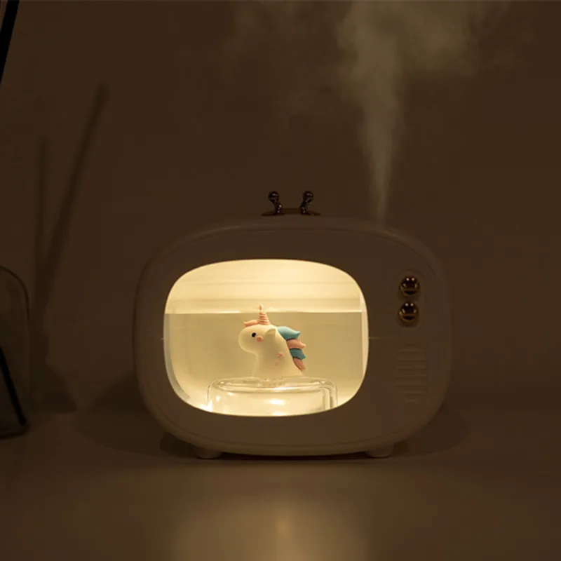Humidificador USB de TV de dibujos animados con luz nocturna LED Multicolor, ambientador port&aacute;til, Humidificador silencioso de 400ml, decoraci&oacute;n del hogar y dormitorio-0