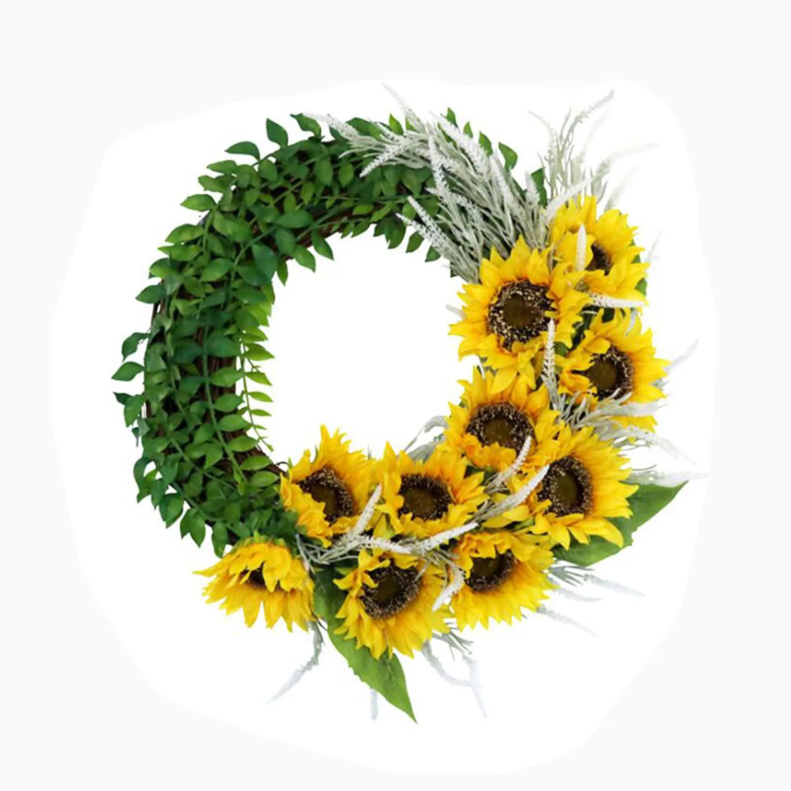 

Sunflower Summer Wreath Leaves Fake For Front Door Indoor Wall Dcor Green 16 Inch Wreath-16 Foam/Linen Artificial Sunflowers