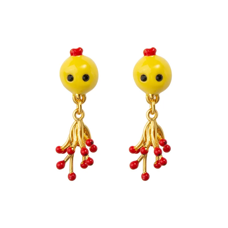 

European and American Fashion Personality Small Yellow Chicken Earring Hand-painted Enamel Glaze S925 Silver Needle Stud Earring