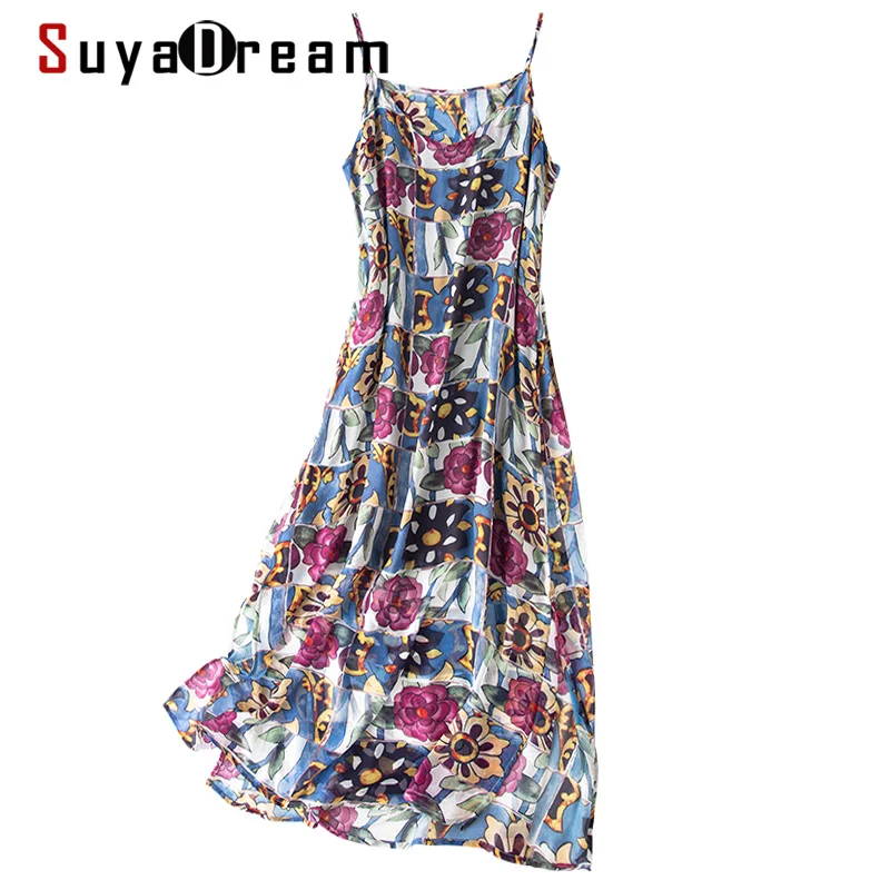 

Платье SuyaDream женское длинное с принтом, шелковое элегантное платье с цветочным принтом, на бретелях-спагетти, весна-лето 100%
