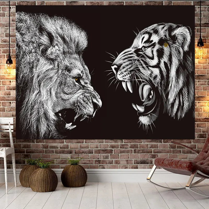 

3D декоративный гобелен с тигром львом, настенный тканевый фон с милыми животными, тканевое покрывало для кровати, гостиной, фланелевое одея...