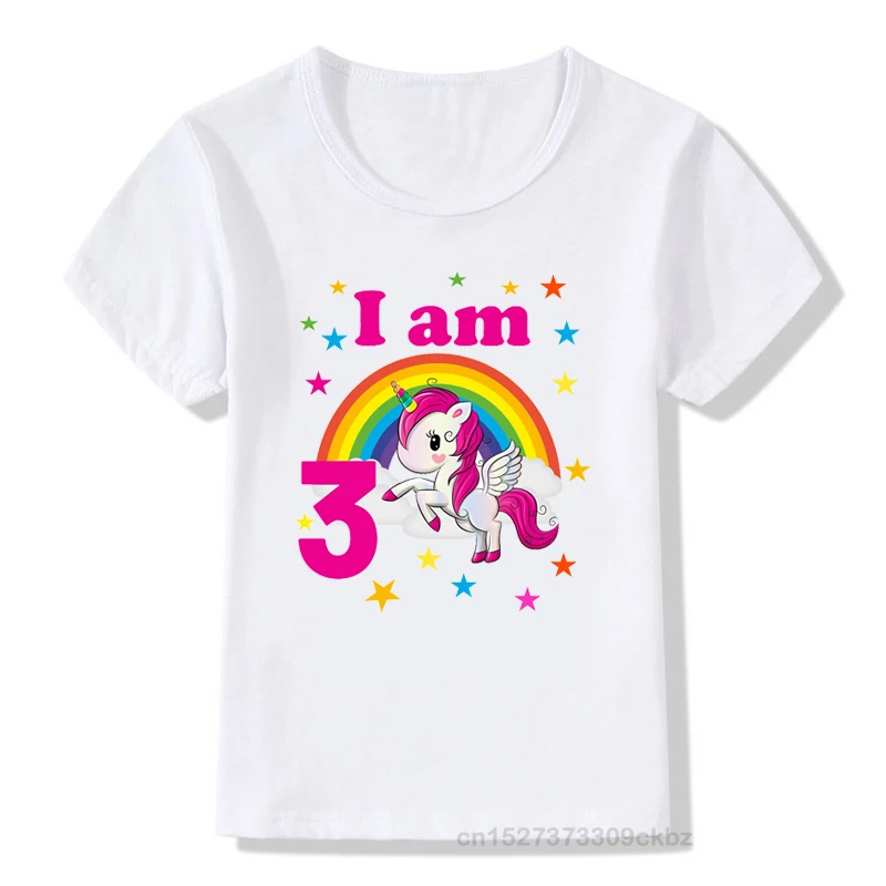 

Kids T Shirt Cute Unicorn Happy Birthday I’M 1-9 Years Old Boy/Girl T-shirt Summer Baby Tops Children Clothes Gift Idea