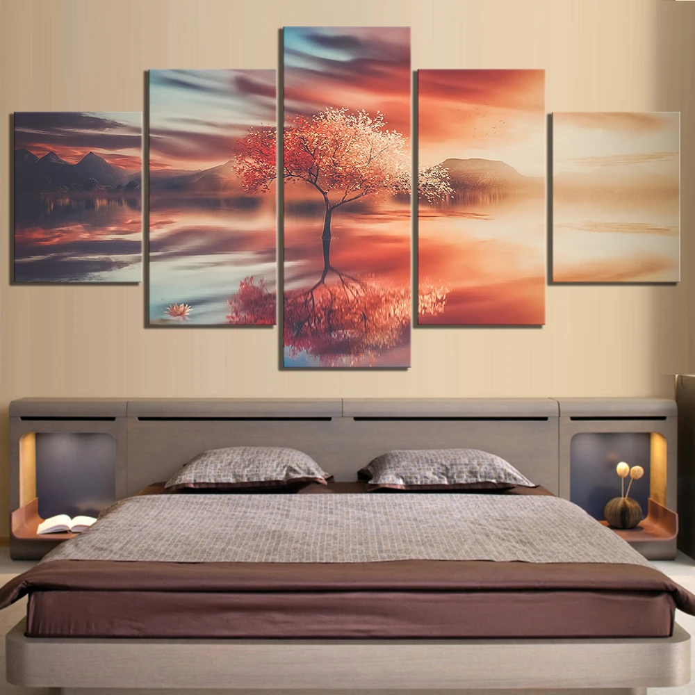 

HD Prints Painting Canvas 5 Pieces Nature Scenery Mountain Lake Forest Wall Art Modular Pictures Poster Living Room Home Decor