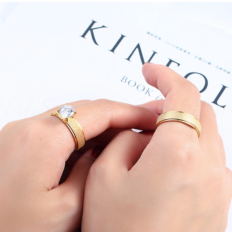 Sifisrri Romantic Cubic Zirconia Wedding Promise Ring For Women Stainless Steel Couple Band Rings Engagement Gift Lovers Jewelry | Украшения