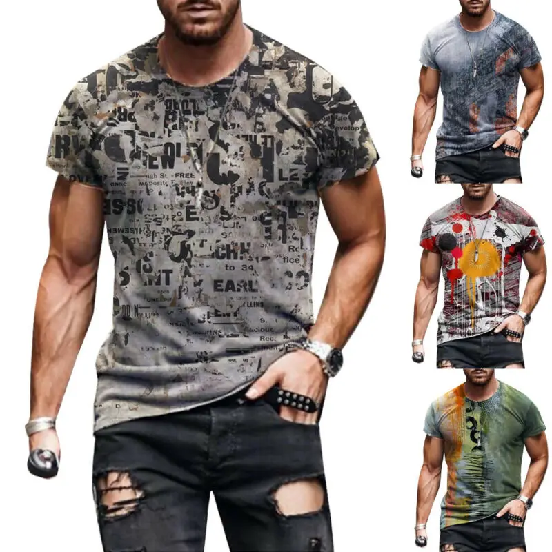 

Men Casual Fashion Abstract Painting Print Short Sleeve T-shirt Crew Neck Tops
