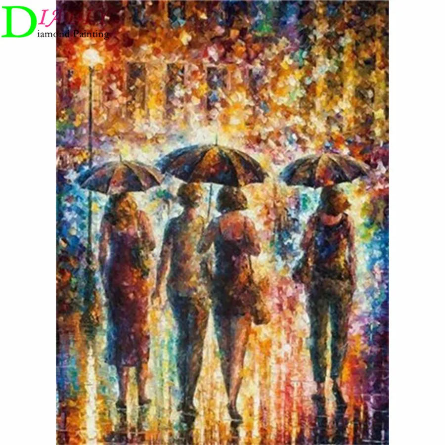 

DIY Diamond Painting Rain City Night Street Full Square Diamond Embroidery Abstract Landscape Rhinestone Mosaic Handcraft Art
