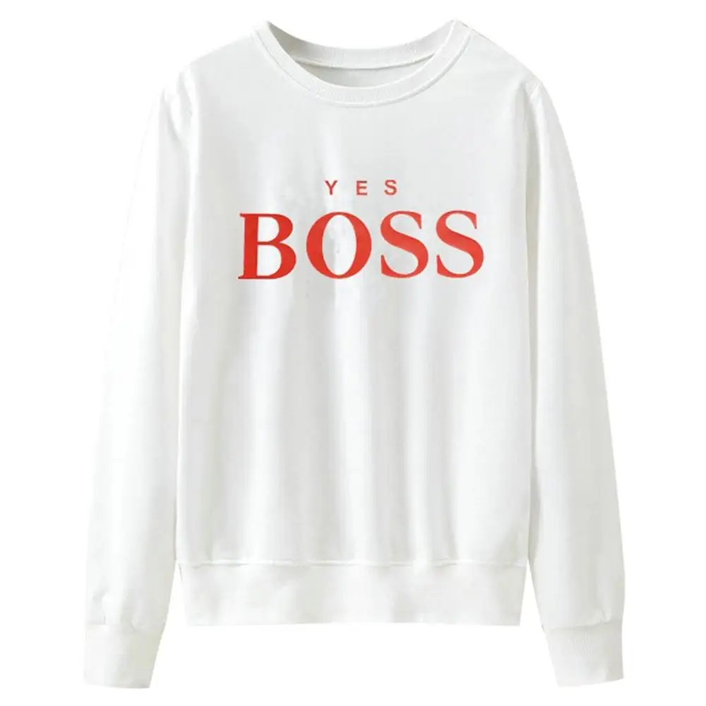 Women Sweatshirt Women Fall Yes Boss Letter Printed Hoodie Sweatshirt Ladies Long Sleeve Pullover Jumper Sudadera Mujer