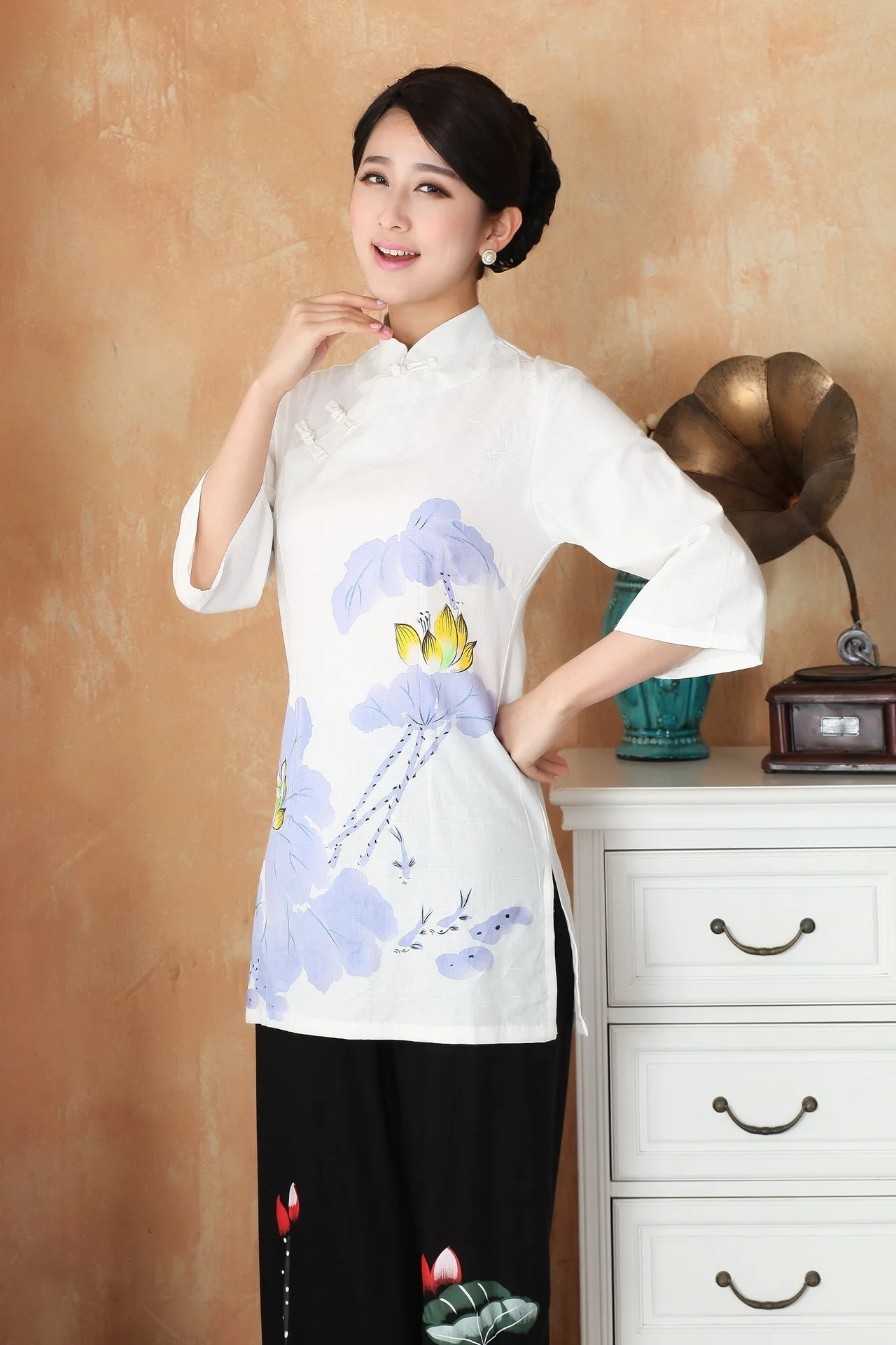 Новинка Женская хлопковая льняная рубашка в китайском стиле женский костюм