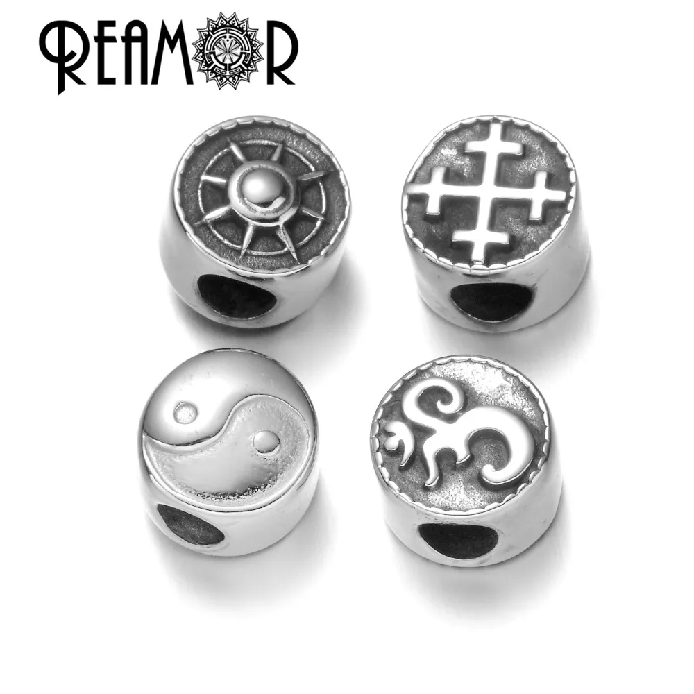 Random mix REAMOR 316L Нержавеющая сталь европейский стиль бусины с большими отверстиями тайцзи крест Йога Ом Круглые бусины для изготовления браслета ювелирных изделий - Цвет: Random mix