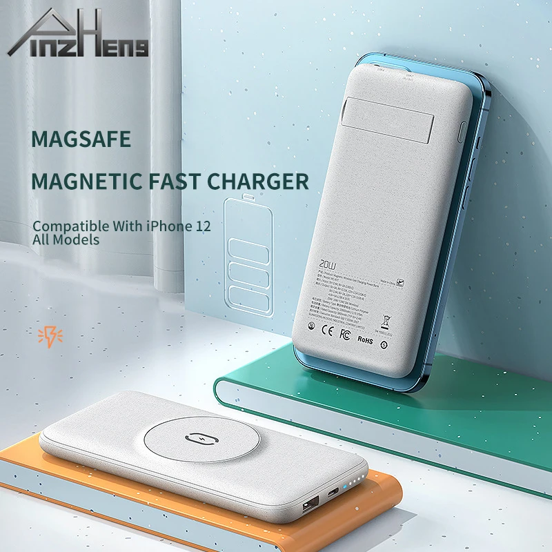 

PINZHENG 15 Вт Magsafe Беспроводное зарядное устройство 10000 мА портативное зарядное устройство для iPhone 12 резервный кронштейн портативное зарядное у...
