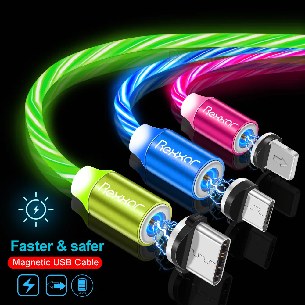 Rexxar Магнитный кабель type C Micro USB светодиодный магнитный usb-кабель для зарядки для Apple IPhone X 7 8 6 Xs Max XR samsung s9 Xiaomi шнур