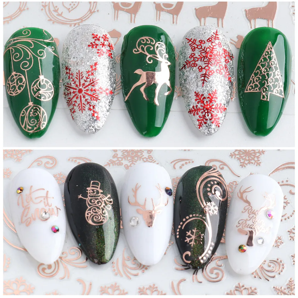 

1pcs New Fashion Xmas Stickers For Nails Christmas Design Nail Polish Sliders Holographics Snowflake Nail Art Decor Decals