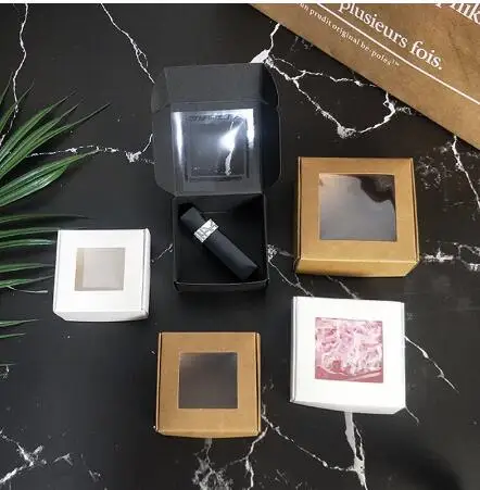 10 шт./лот маленькая упаковочная коробка из крафт бумаги с окном Картонная Коробка