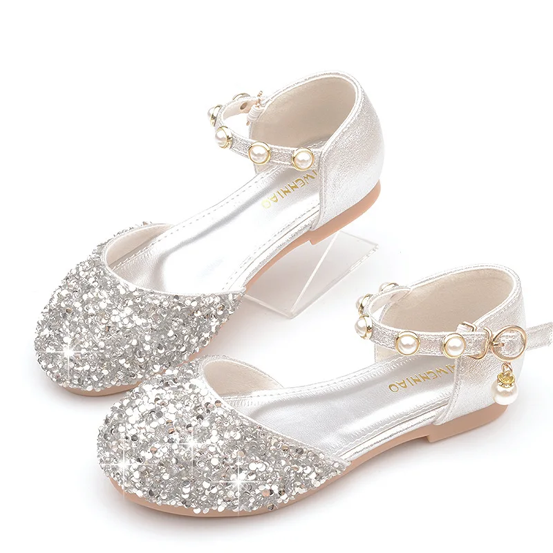 

Girls Soft-soled Crystal Glittering Shoes 2022 Children Princess Shoes Kids Performance Chic Lady Sequined Sweet for Wedding Hot