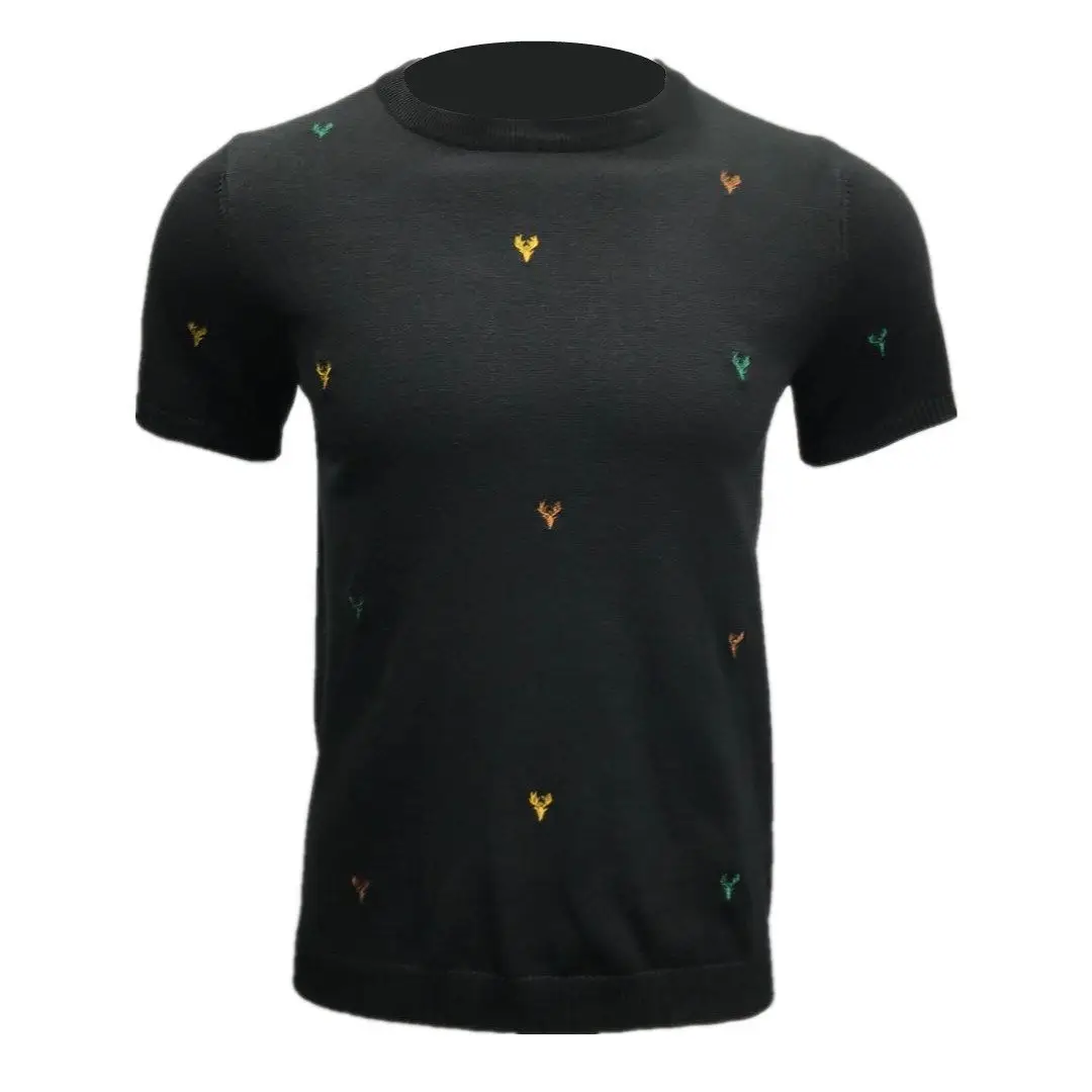 

2021 top male embroidery short-sleeved sweater knitted T-shirt half sleeve render unlined upper garment sweater