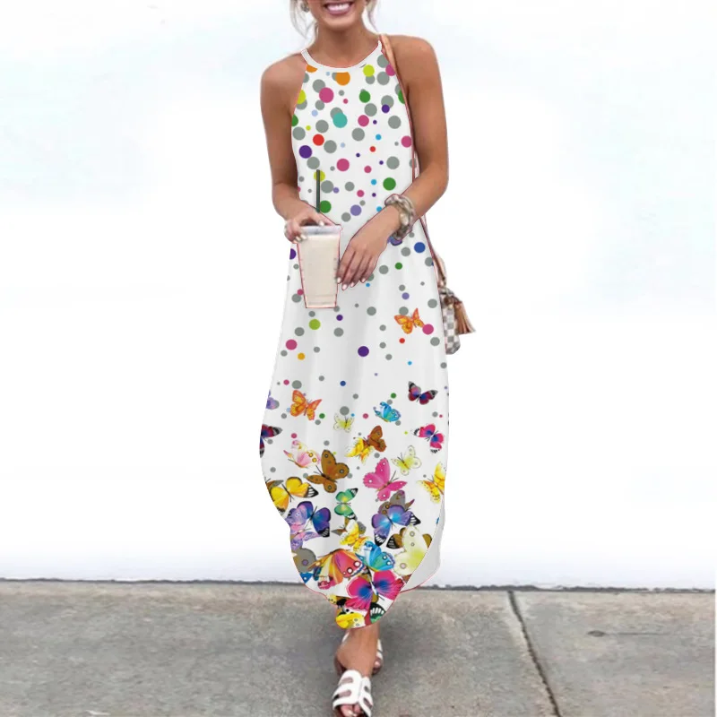 

2021 Summer New Vest Dress Fashion Women's Casual Printing Suspenders One-shoulder Sexy Long Skirt Party Dress Skirt