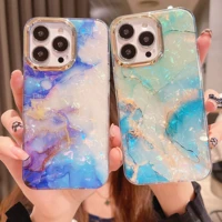 luxury dream shell glossy marble case for iphone 13 pro max 12 11 x xr 6 7 8 plus se 2020 soft imd glitter plating black cover