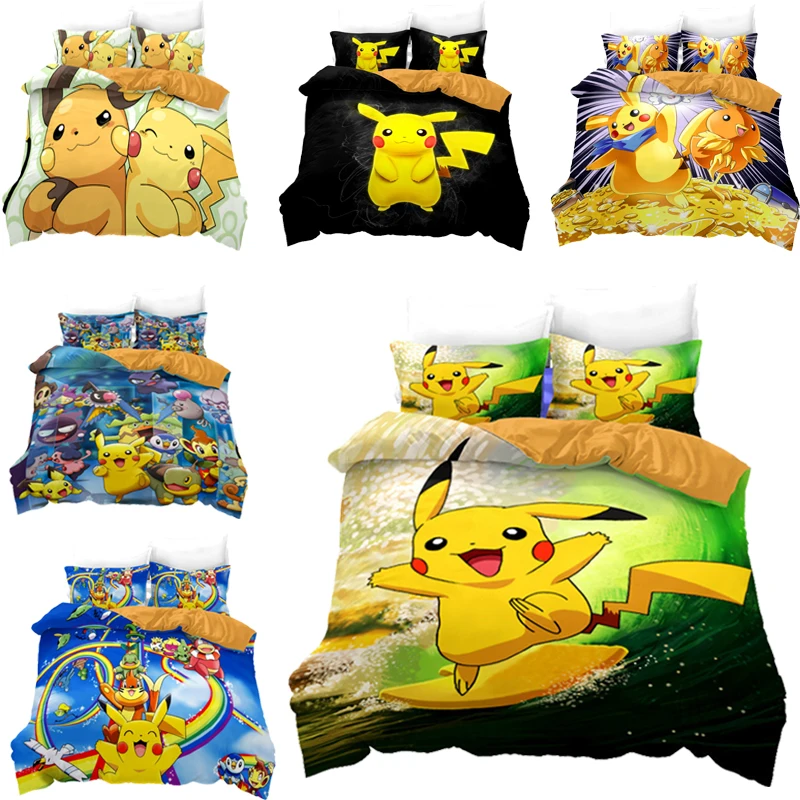 

TAKARA TOMY Pokemon Three-piece Bed Sheet set Pikachu Quilt Cover 3D Bedding Child Bedroom Duvet Cover Bedclothes 2/3pcs Set