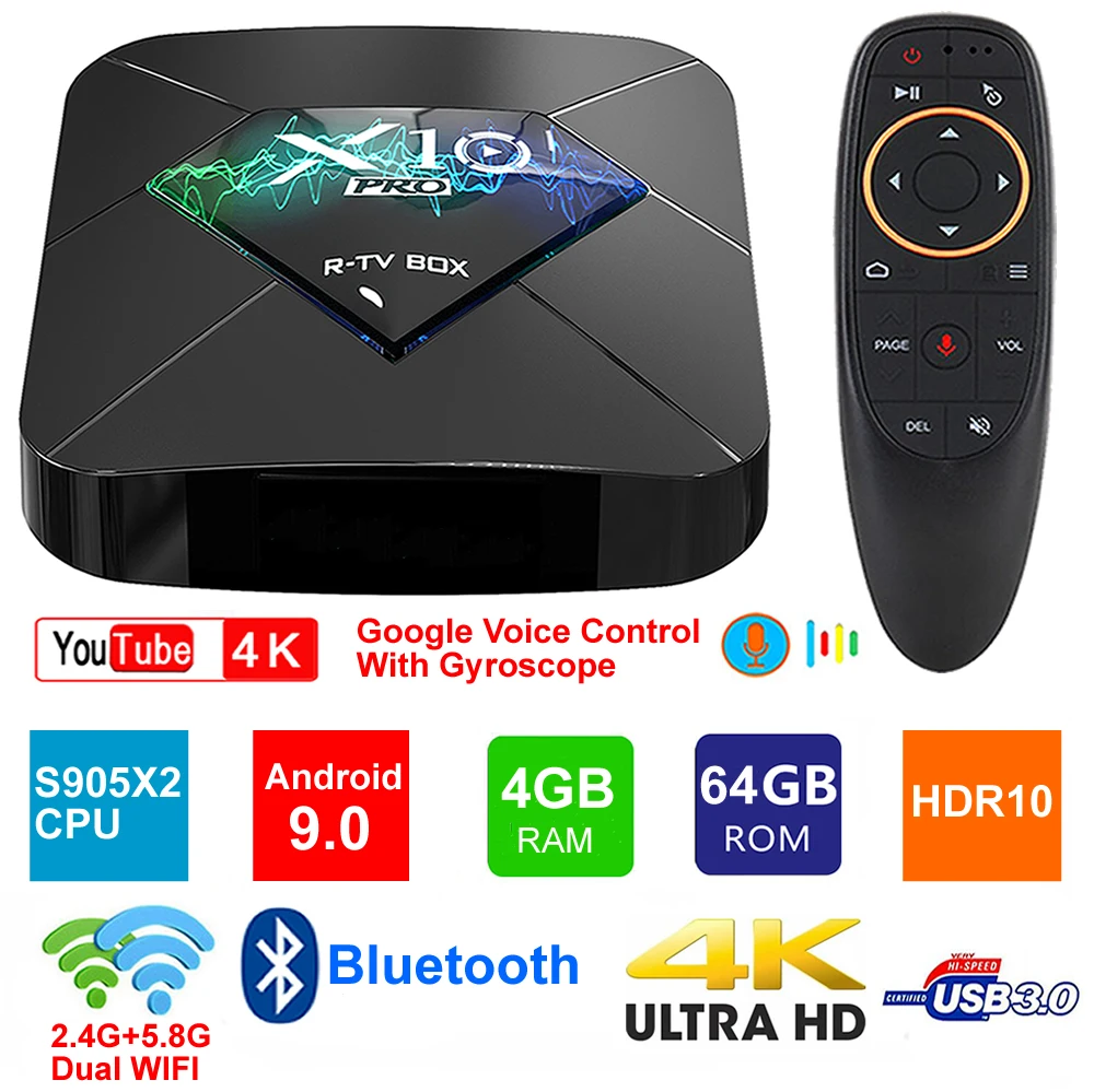 X10 PRO Android 9 0 Smart tv BOX Amlogic S905X2 Четырехъядерный 4 ГБ ОЗУ 64 Гб ПЗУ 2 г/5 г двойной wifi BT4.0