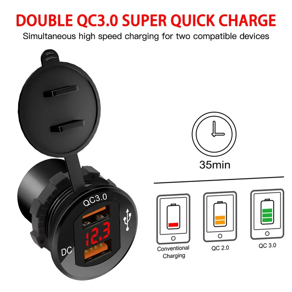 Быстрое зарядное устройство QC 3 0 с двумя USB портами и светодиодным