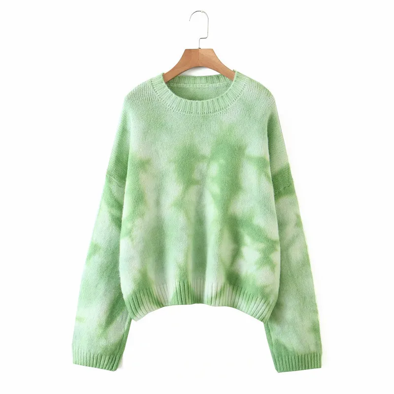 

2021 New Sweater Jumper Women Pullover Print Knit Tie Dye Sweater Loose Oversized Winter Warm Clothes Women Long Sleeve Top