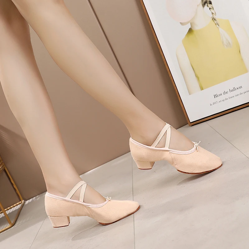 Ballroom Modern Dance Shoes Professional Tango Latin Salsa Soft Sole Practice 3.5cm Low Square Heel Shoes for Women/Ladies/Girls