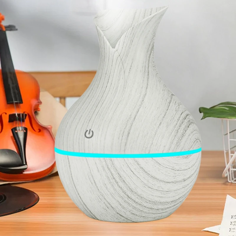 

130Ml Mini Electric Air Humidifier Usb Charge Aroma Diffuser Ultrasonic White Wood Grain with 7 Color Led Light for Home