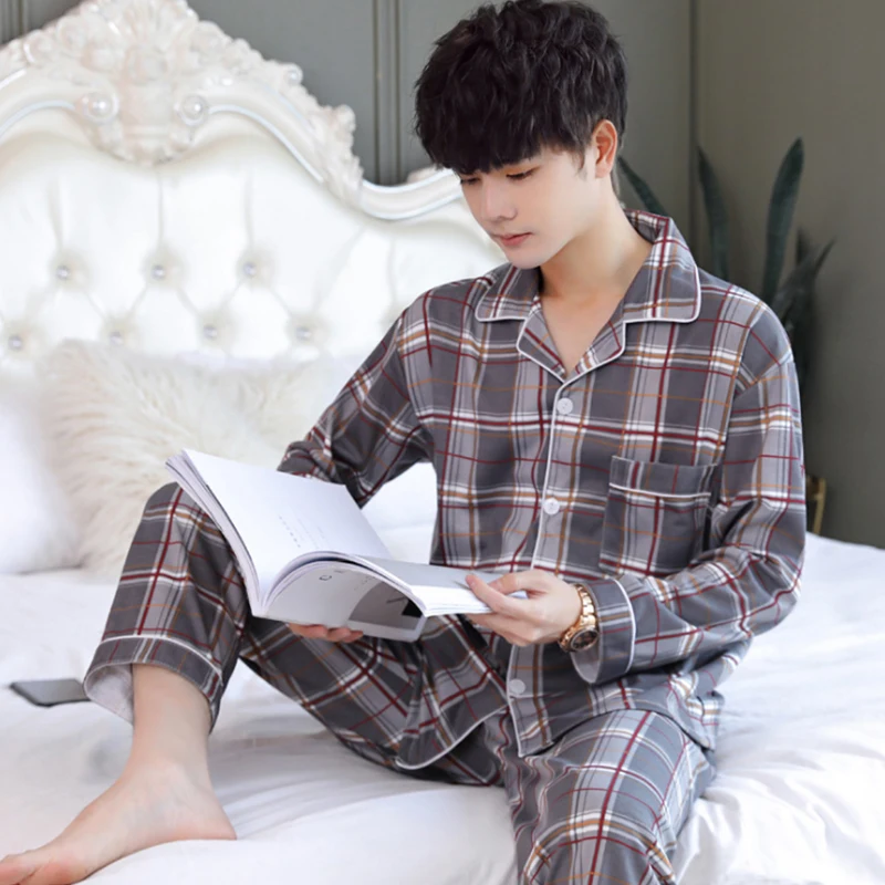 Autumn Winter Men's Cotton Pajamas Letter Striped Sleepwear Cartoon Pajama Sets Casual Sleep&Lounge Pyjamas Plus Size 3XL Pijama
