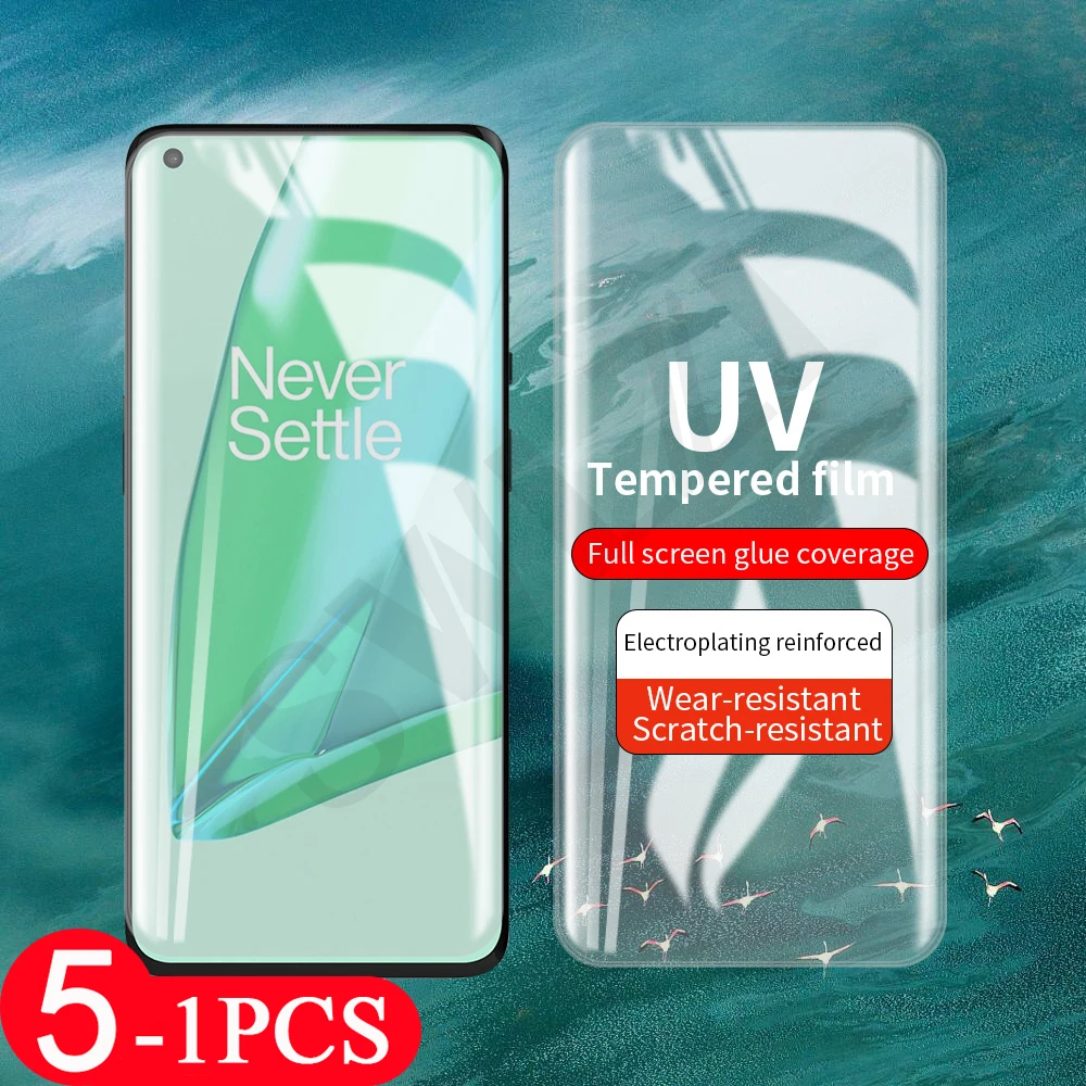 

5/3/1 шт. полное покрытие для Oneplus 9 pro 7 7T 8 pro УФ закаленное стекло Защита для экрана телефона HD защитная пленка для смартфона