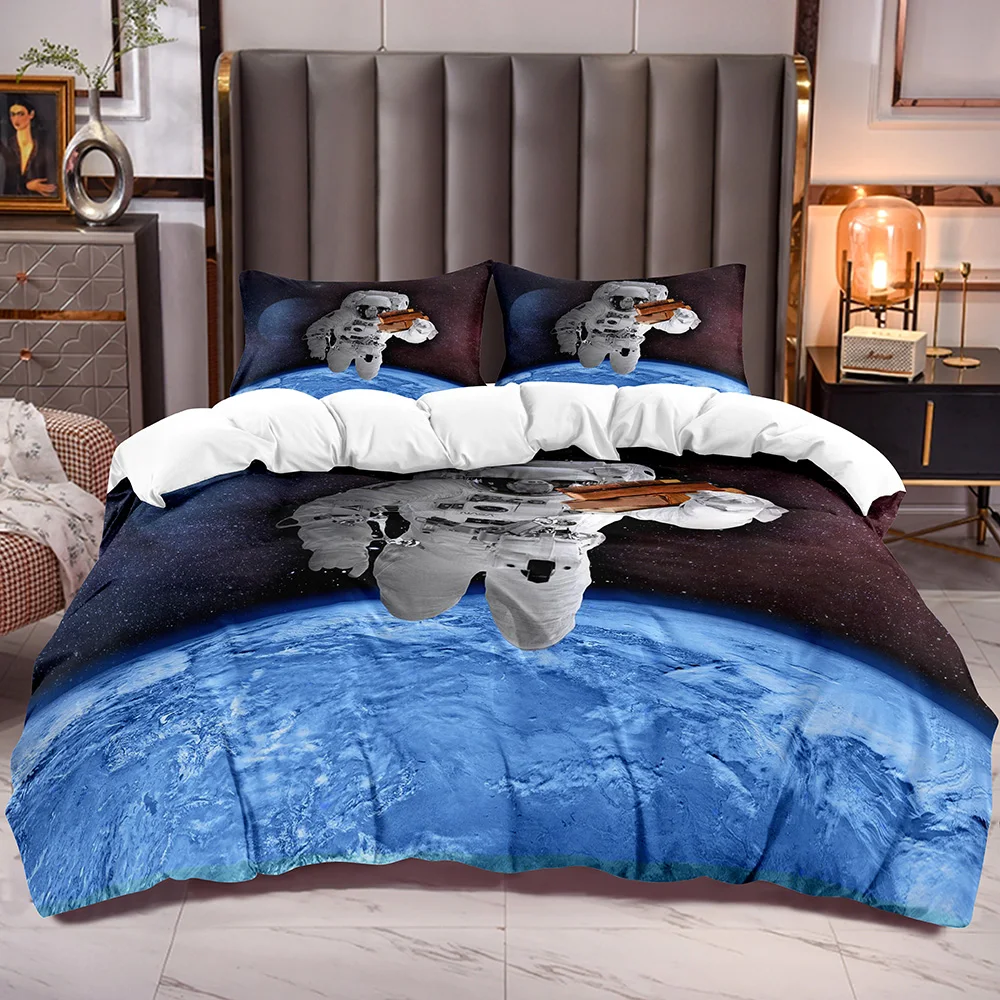 

Galaxy Duvet Cover Astronaut Traval Space Pattern Kids Comforter Cover Microfiber Soft Bedding Duvet Cover Zipper