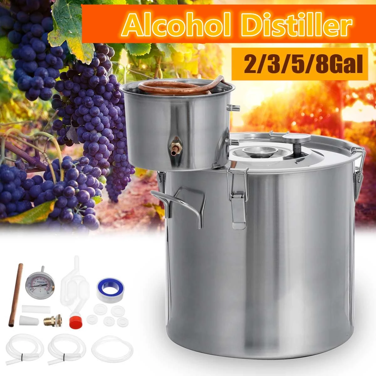 8Gal 10 л эфирный дистиллятор Moonshine алкоголь медь 304 нержавеющая сталь бойлер DIY