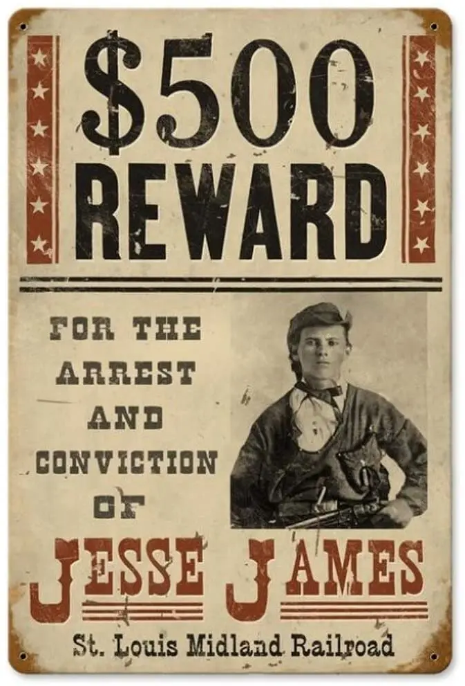 

Wanted Jesse James Metal Tin Sign Wall Art Decor for Living Room Vintage Art Coffee Bar Signs Decoration Retro Metal Sign