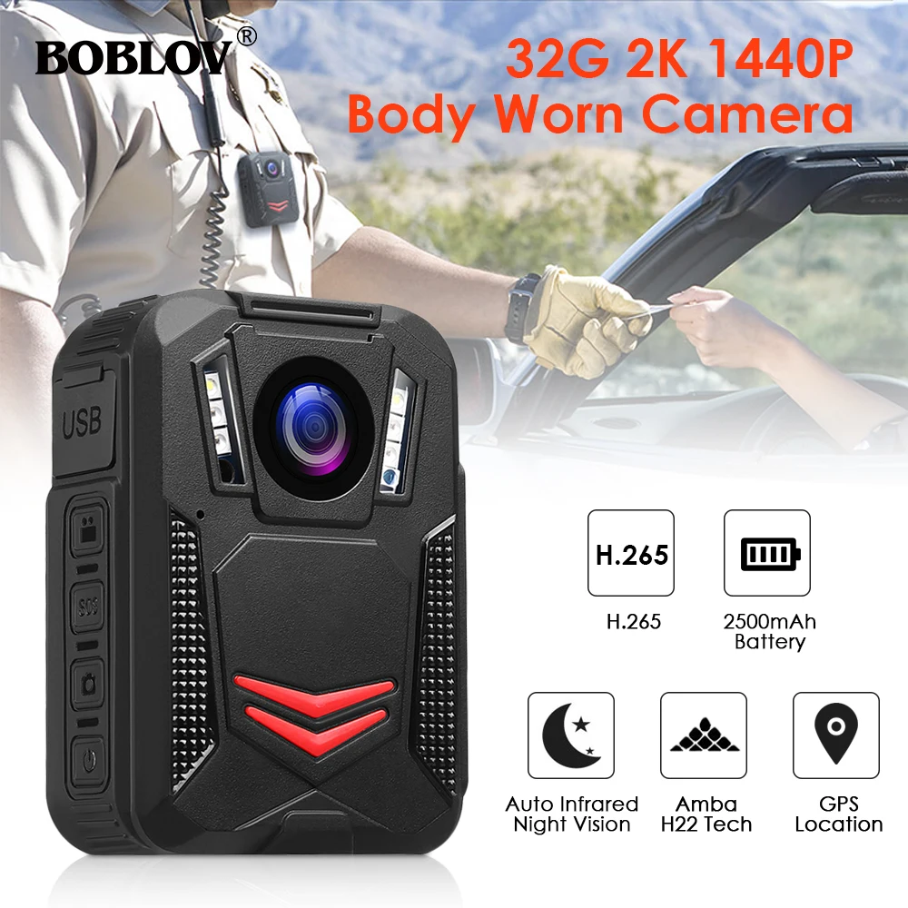 للبيع BOBLOV-كاميرا للرؤية الليلية G2A 1440P ، مثبتة على الجسم ، كاميرا شرطة GPS ، مسجل أمان DVR ، كاميرات فيديو يمكن ارتداؤها