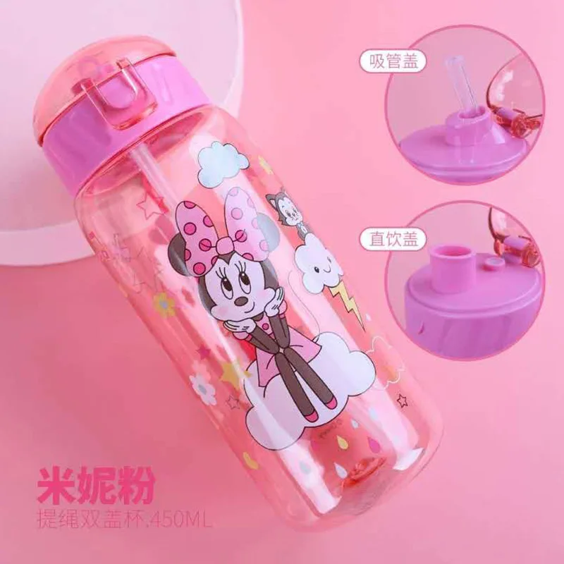 Disney cartoon Mickey Minnie mouse plastic cup straw cup +Straight drink cup students princess Spiderman baby water bottle enlarge