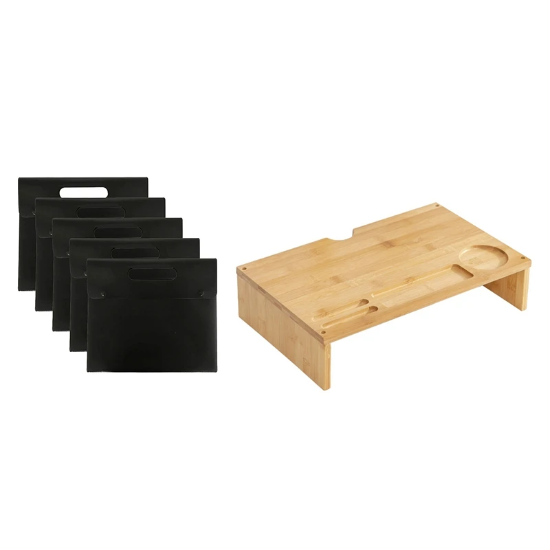 

A4 Plastic Envelope Folder Bag, Poly File Bag(Black, 5 Per Pack) with Bamboo Monitor Stand with Smartphone Holder
