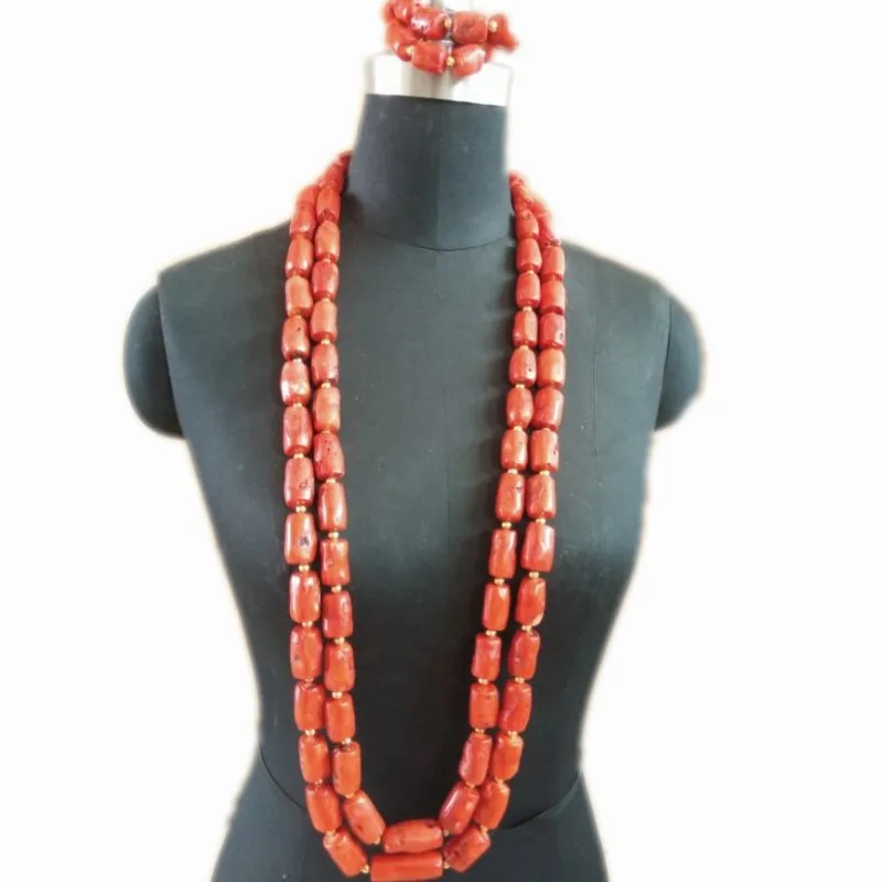 4UJewelry 13-14 мм нигерийское мужское коралловое ожерелье длинный дизайн 2 слоя